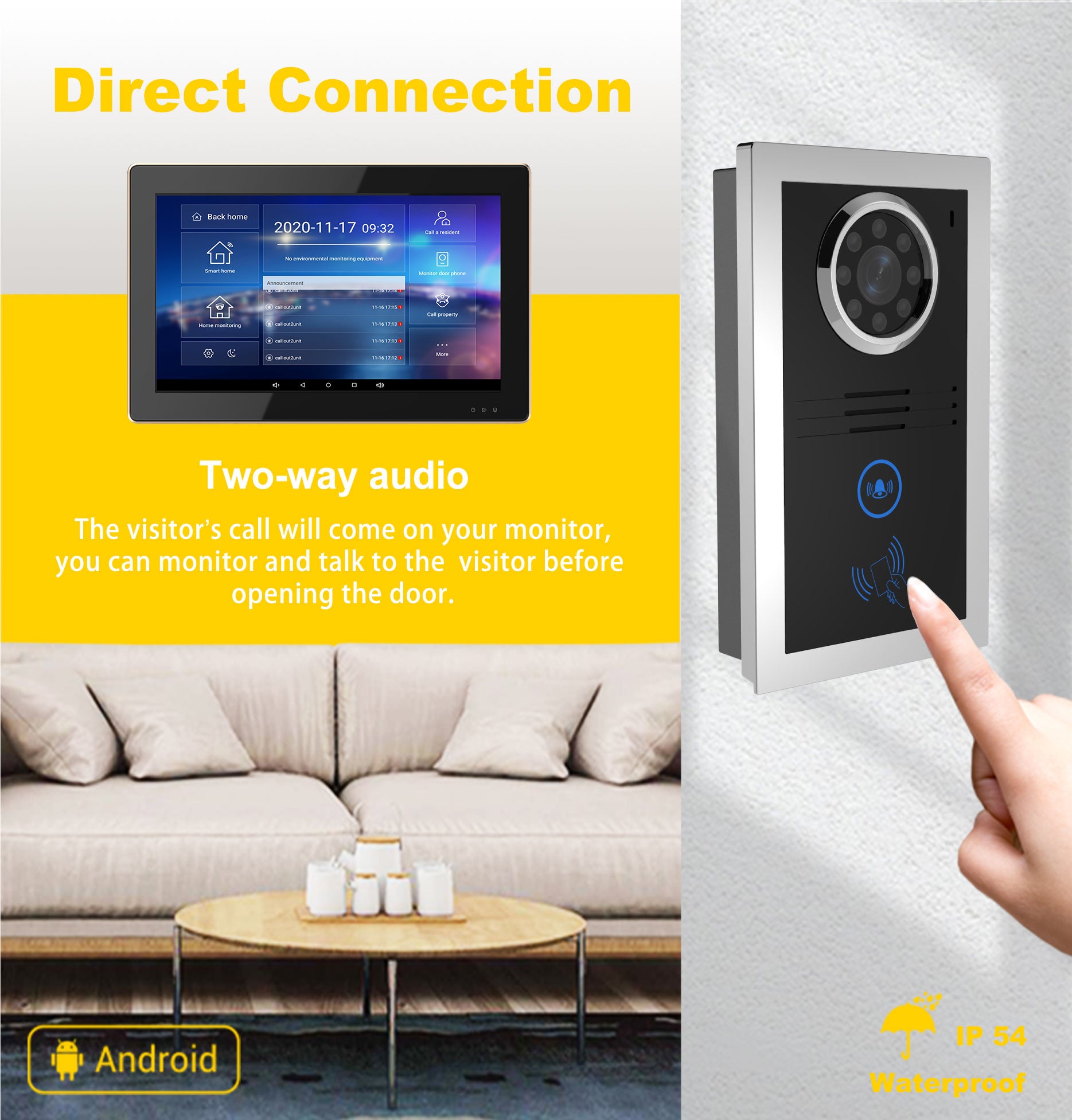 7 / 10 inch Android Tuya smart video doorbell with wifi camera IP villa intercom IoT smart home control panel IC card unlock doorbell