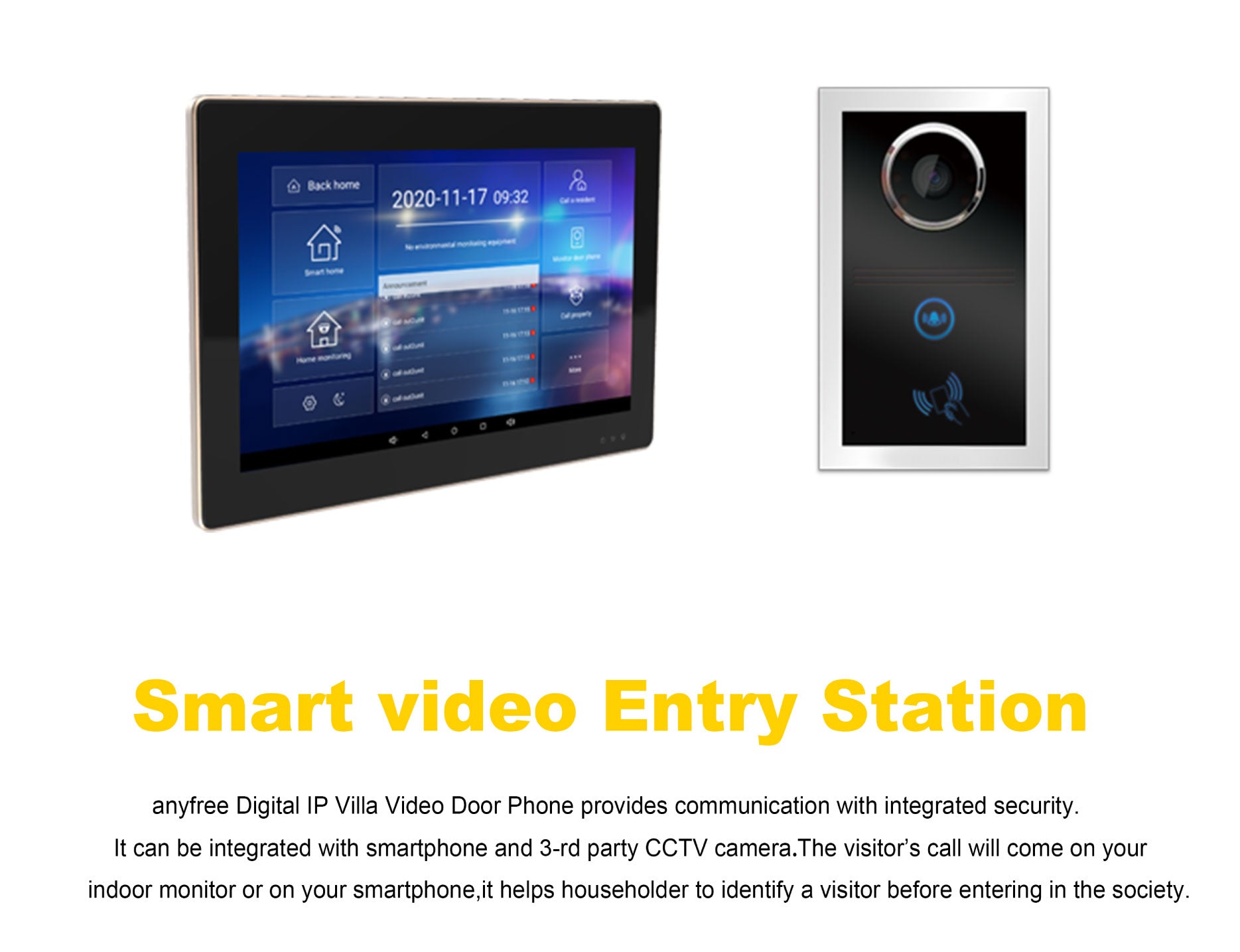 7 / 10 inch Android Tuya smart video doorbell with wifi camera IP villa intercom IoT smart home control panel IC card unlock doorbell