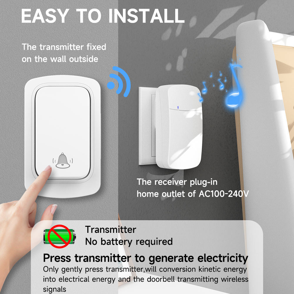 anyfree-Wireless Transmission-Self-powered-No Battery-Waterproof&Dustproof-Easy Installation-Smart Doorbell