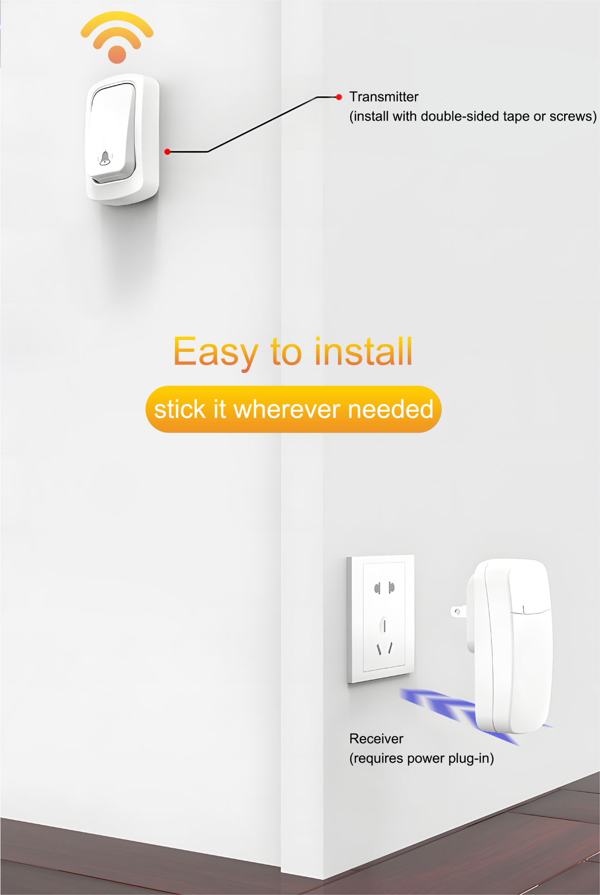 anyfree-Wireless Transmission-Self-powered-No Battery-Waterproof&Dustproof-Easy Installation-Smart Doorbell